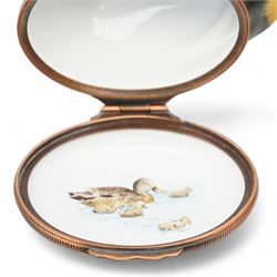 Three Halcyon Days enamel bonbonnieres comprising a mallard, panda and frog, H7cm max (3)