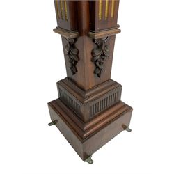 Late Victorian rosewood torchère, with carved and gilt decoration, fluted tapering column, stepped moulded plinth base, plaque underneath 'Urquhart & Adamson, Liverpool', hand written 'Mr. Jacobs',