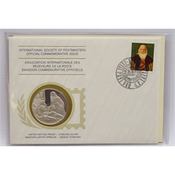 Twenty-eight sterling silver proof medallic first day covers, 'In Commemoration of the 400th Anniversary of the Birth of Peter Paul Rubens', each medallion, minted by the Franklin Mint, is housed within an 'International Society of Postmasters Official Commemorative Issue' cover, with accompanying certificate (28)

[image code: 7mc]