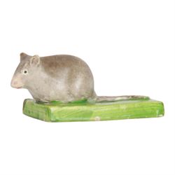Pair of rare early 19th century Staffordshire pottery figures, circa 1820, modelled as mice resting upon green rectangular bases, H3.5cm L9cm

Footnote: Figures such as these are very rare, few examples have survived and are thought to have been played with as toys
