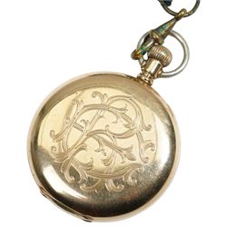 Elgin gold plated half-hunter top-wind pocket watch, white enamel dial with Roman numerals and subsidiary seconds dial