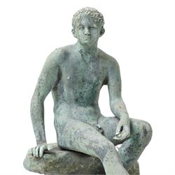 After the Antique - a cast metal sculpture of a resting Hermes, unmarked, H28cm 