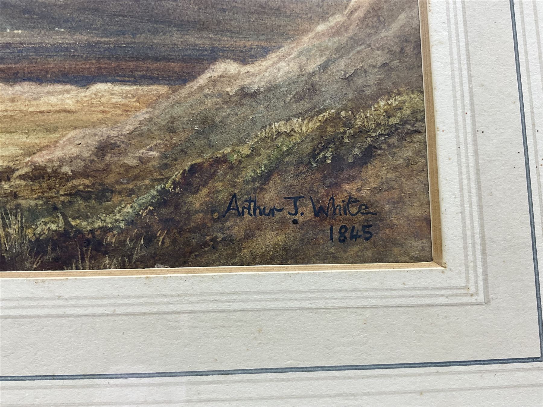 George Parr Popkin (British 1813-1899): 'Snowdon Viewed from above the Dolwyddelan Valley - Thunderstorm at Sunset', watercolour, signed with initials and titled verso (within the frame), bearing spurious later signature and date 1845 recto 25cm x 43cm