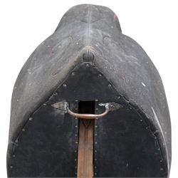 Carlton's - early 20th century weight bearing saddle stand, the top part allowing for the movement of the saddle, on curved oak trestle, marked Carlton's Registered