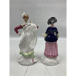 Seven Spode Chelsea figures, comprising no.1, no.2, no.3, no.4, no.6 and two further smaller examples, together with a Dresden figure of a gentleman, no. K10003, and a Delft style figure of a boy, some with boxes, tallest H23cm (9)