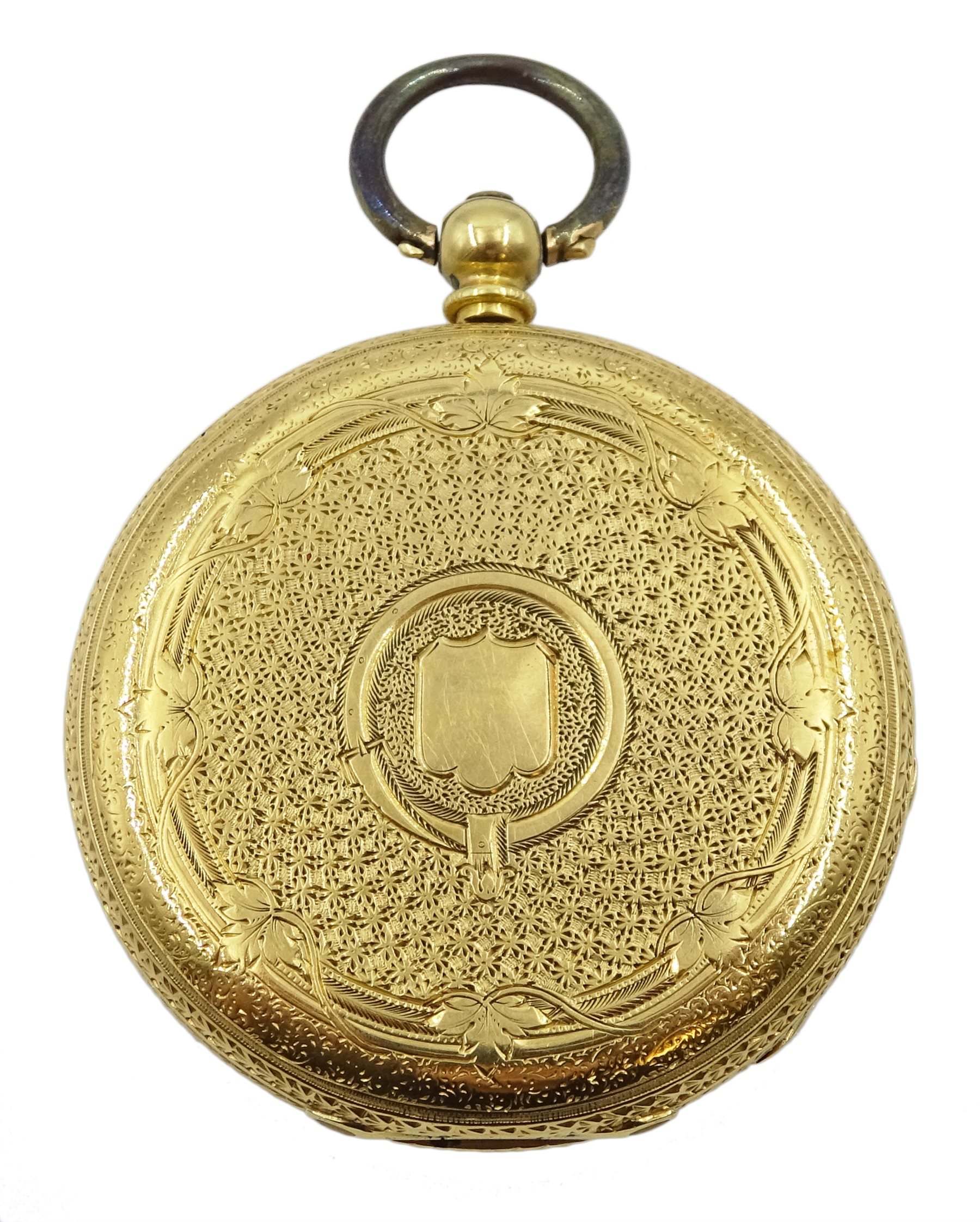 Continental gold ladies pocket watch, the movement stamped D Jaccard, the case stamped 18K