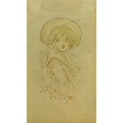  Attrib. Sir Joshua Reynolds (British 1723-1792): Studies of Young Women, four pen ink and colour wash signed and two dated 1759, 15cm x 9cm - 20cm x 13cm (4)  