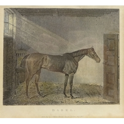  'Babel', 'Anvil', 'Dorimant' and 'Whiskey', Race Horse Portraits, four 18th century engravings hand coloured and 'Mulgrave Castle', two 19th century engravings max 24cm x 30cm (6)  