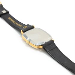 Omega gentleman's gold-plated and stainless steel manual wind wristwatch, Ref. 132.0052, Cal 1030, champagne dial with baton hour markers and date aperture, on black leather strap, boxed