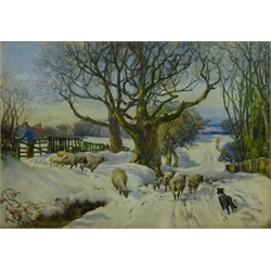  Albert George Stevens (Staithes Group 1863-1925): Driving Sheep in the Snow, watercolour signed 35cm x 50cm  