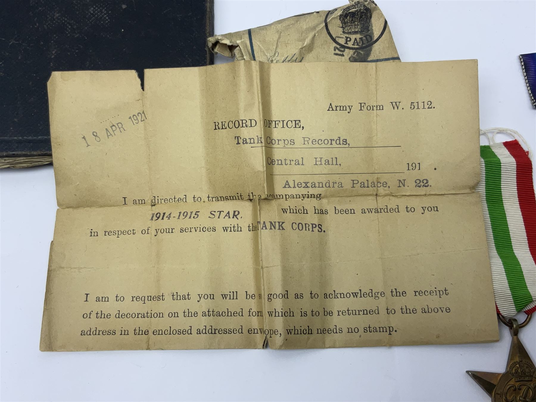WWI pair of medals comprising British War Medal and Victory Medal awarded to 32682 Pte. W. Meadows W. Rid. R. in issue box; WWI pair of medals comprising 1914-15 Star and Victory Medal awarded to 3720 Pte. (later Cpl.) E. Petty W. York. R. with issue letter from Tank Corps; WWII group of five medals comprising 1939-45 War Medal, Defence Medal and 1939-45, Italy and Africa Stars; all with ribbons; and book of nineteen seaman's Certificates of Discharge to cook Charles Filburn 1893 - 1901 from various British ports