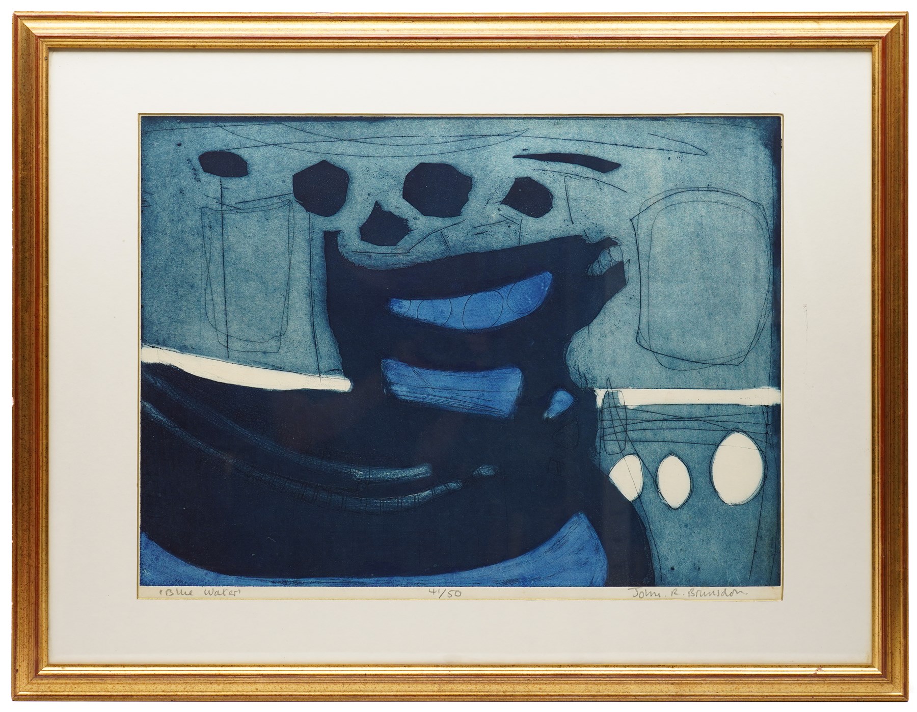 John Brunsdon ARCA (British 1933-2014): 'Blue Water', limited edition coloured etching signed titled and numbered 41/50 in pencil 45cm x 61.5cm
