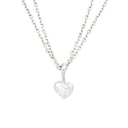 Boodles platinum diamond pendant necklace, single heart cut diamond of approx 0.40 carat, on a double trace link chain necklace, with an 18ct gold Boodles tag