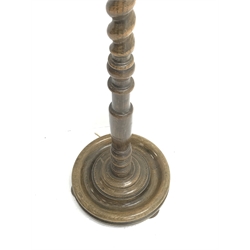 *20th century oak barley twist standard lamp with shade, H145cm (measurement excluding shade and fitting)