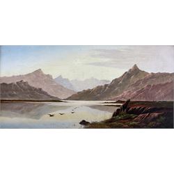 Charles Leslie (British 1839-1886): Stag on the Lochside, oil on canvas unsigned 30cm x 60cm