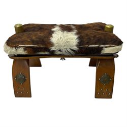 20th century beech saddle stool with hide cushion 