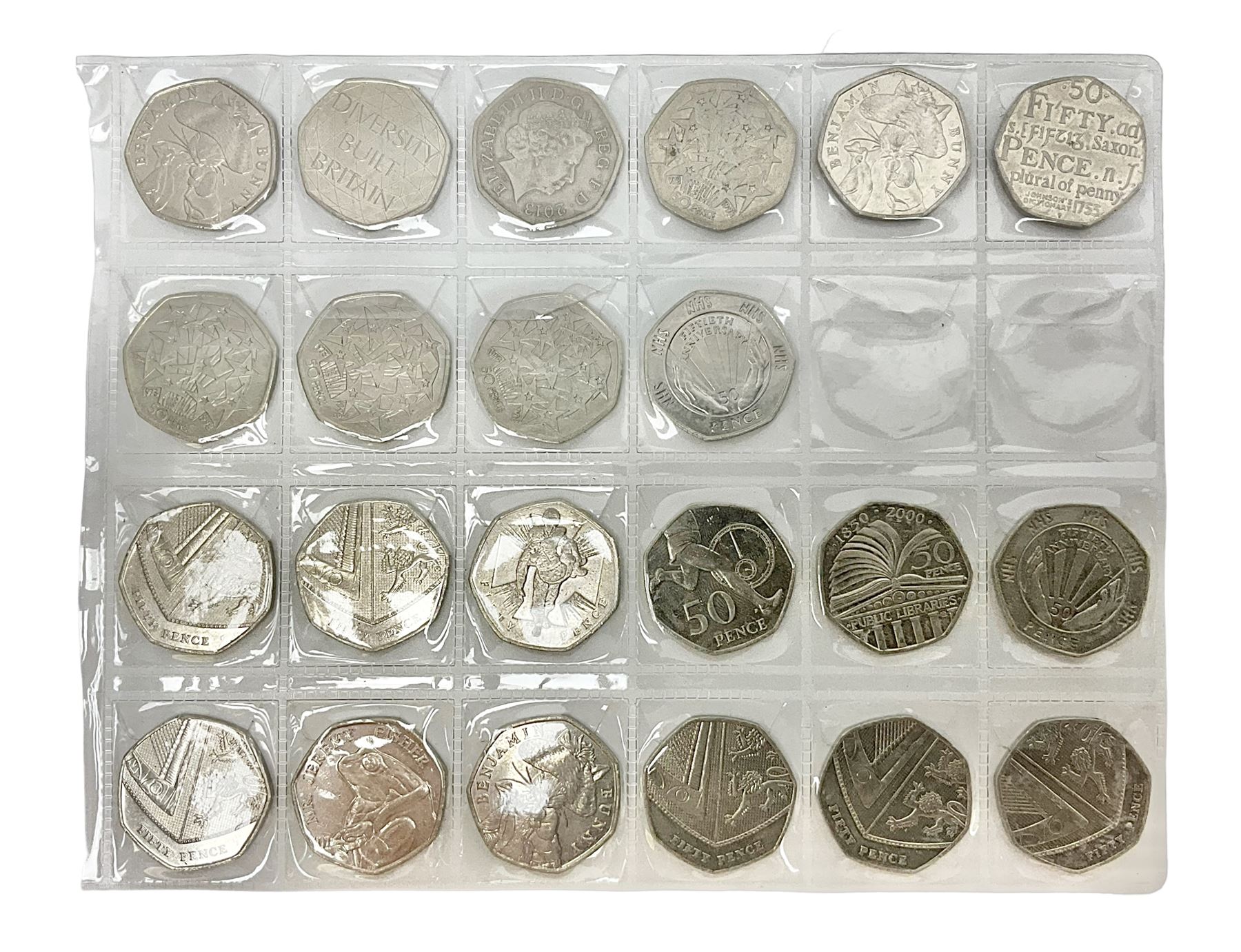Queen Elizabeth II decimal fifty pence coins, including commemoratives, face value 11 GBP