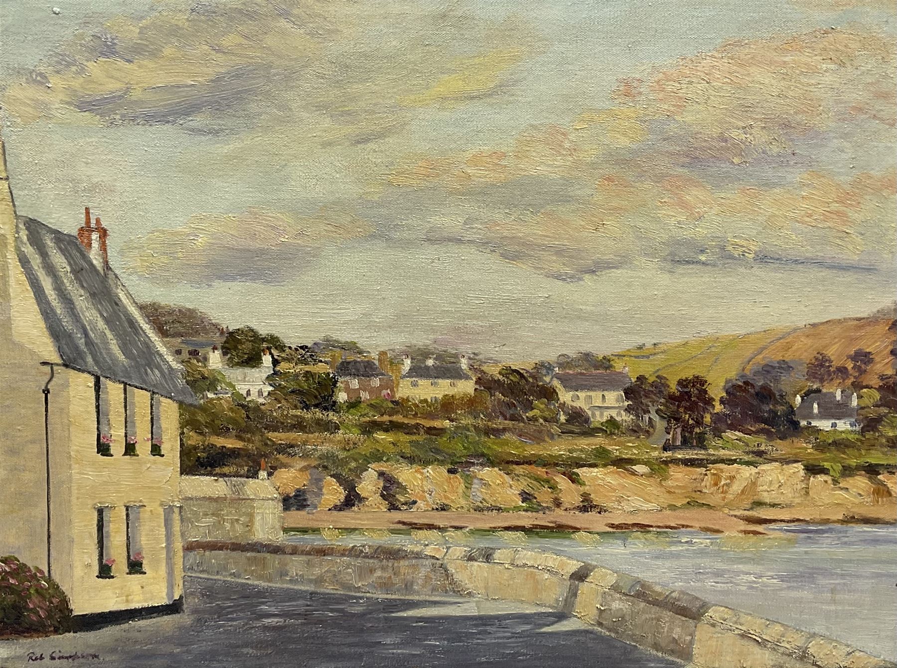 Robert Simpson (British 20th century): Old Courthouse St Mawes, oil on canvas signed 45cm x 60cm