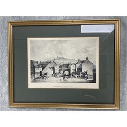 Collection of pictures, to include After William Callow (British 1812-1908): Continental River Scene, coloured lithograph; English School (20th century): Church Ruins on the River, watercolour unsigned; Christopher Gifford Ambler (British 1886-1965): Ceasar's Wife - A Matter of Colour, coloured print signed in pencil; after Francis Nicholson (British 1753-1844): Newbrough Gate 1834, monochrome lithograph; Map of Venice, coloured print, with others and one mirror, max 40cm x 49cm (18)