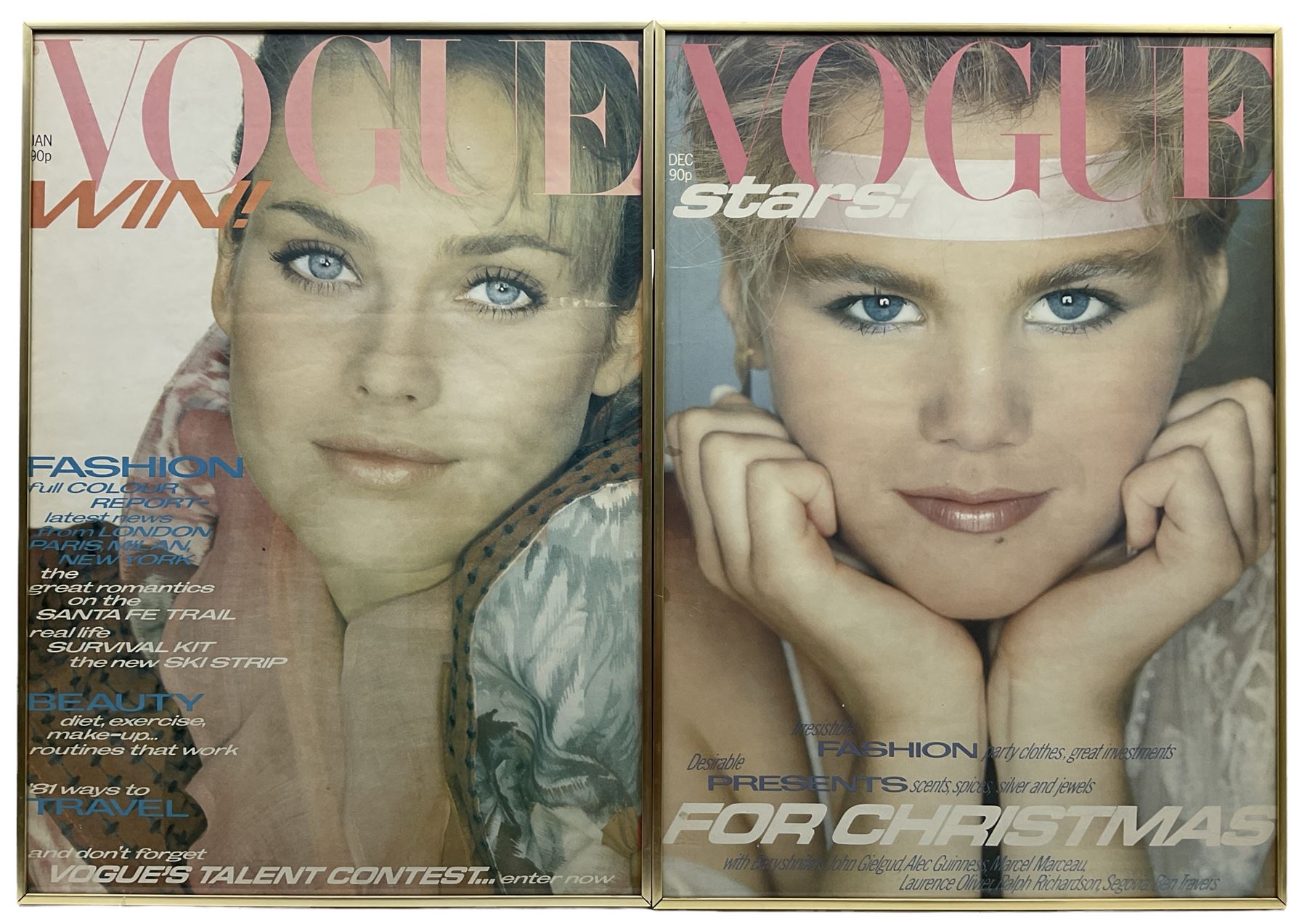 Vintage British Vogue Magazine Cover Posters from Feb, March, April & May 1979, Dec 1980, Jan 1981 with cover shots of Gia Carangi, Christie Brinkley, Tara Shannon, Janice Dickinson, Marilyn Clark and Charlotte Rampling 67cm x 48cm (6)