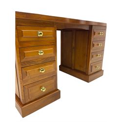 Sam Cryer ‘Cryercraft’ - solid elm twin pedestal desk, waved rectangular top, fitted with eight drawers, on plinth base