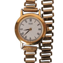 9ct gold cased ladies wristwatch on a 9ct gold bracelet strap, together with a gold plated Seiko wristwatch on a 9ct gold bracelet strap