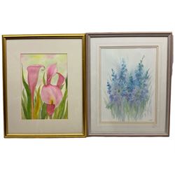 Nina Pickup (British 1947-): Still Life Wild Flowers, pair watercolours signed (2)