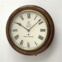 Early 20th century circular mahogany cased dial clock, the enamel Roman dial inscribed with the George V cypher and 'Post Office', fitted with quartz movement, D40cm
