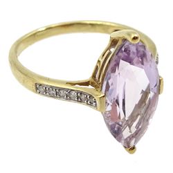 9ct gold marquise cut amethyst ring, with diamond set shoulders, hallmarked