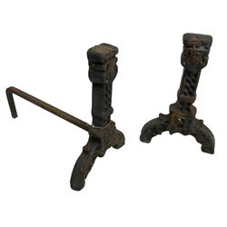 Pair of cast iron andirons or fire dogs