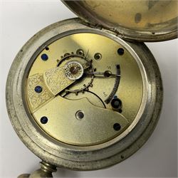 White metal pocket watch, the enamel dial with Roman numerals and blued-steel hands, inscribed R Jacobs Hull, Swiss Made, with subsidiary second dial, the inner cover verso impressed Pure White Metal Swiss