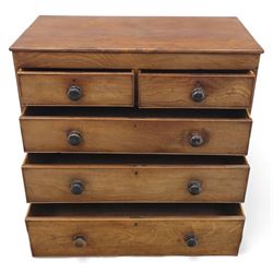 19th century mahogany chest, fitted with two short over three long cock-beaded drawers, turned wooden handles