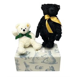 Steiff Special Edition Prince Charles black bear, with HRH coat of arms on foot and growler mechanism, with white tag ear label, in original box, together with Steiff 'Yorkshire Tyke' bear with rose on foot