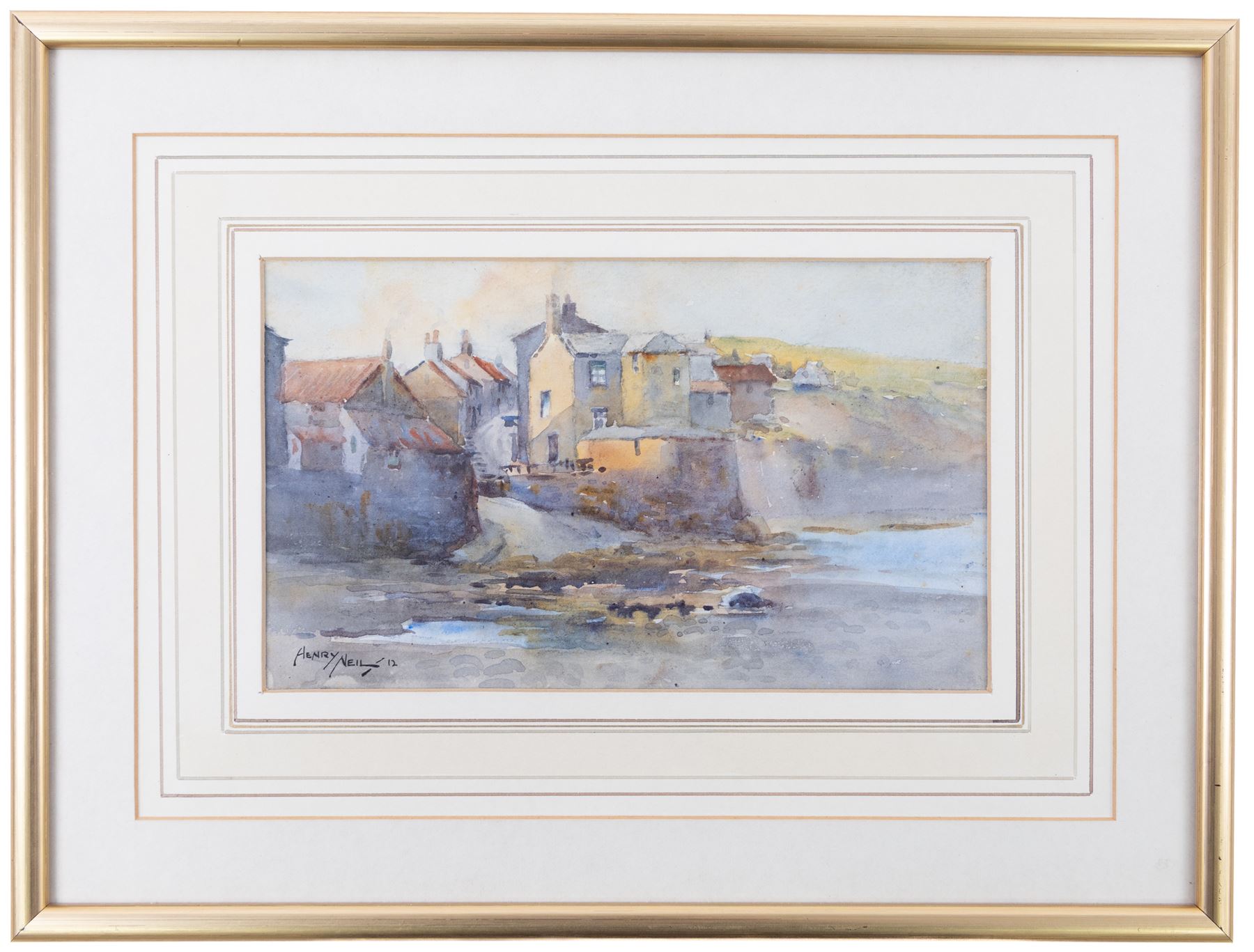 Henry Neil (British Early 20th Century): Robin Hood's Bay, watercolour signed and dated '12, 13cm x 22cm 
Notes: stylistically this picture is very similar to the work of RHB artist James Ulric Walmsley (1860-1954), and its date means that the two may well have met or painted together.