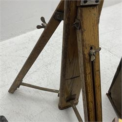 Kieser & Pfeufer folding mahogany and brass full plate camera, with adjustable wooden tripod