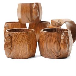 Mouseman - set of six oak napkin rings, with carved mouse signature, by the workshop of Robert Thompson of Kilburn