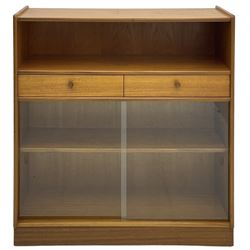 Nathan - teak open bookcase, fitted with sliding glass doors and two drawers