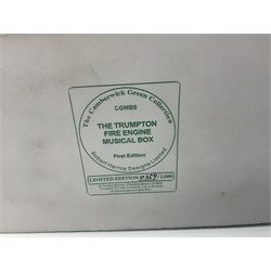 Eleven Robert Harrop figures from various collections, comprising limited edition The Trumpton Fire Engine Musical Box CGMB8 no. 359/1000, The Dragon from the Red Knight BN09, Bulldog Fireman DP165, Pointer Fire Chief DP184, Dalmatian New York Fire Fighter DP234, Dalmatian Fire Fighter DP191; Desperate Dan ‘Fireman Dan’ BDS11, Cuthbert CG13, Pugh (Clarinet) CG70, The Soup Dragon CL05 and Baby Dragon CL06