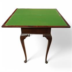   Early 20th century mahogany card table, hinged baize lined sliding top top, cabriole legs on pad feet