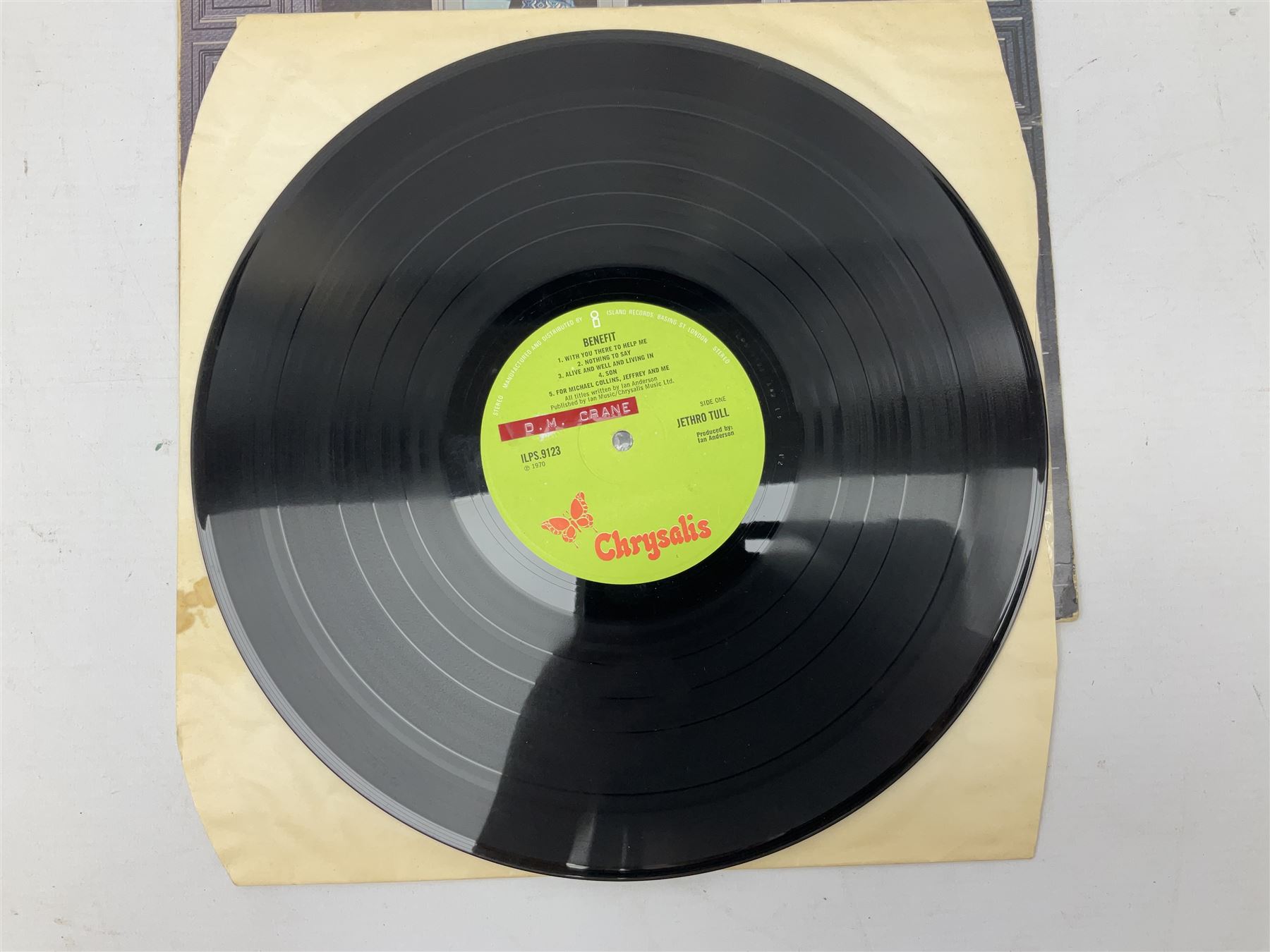 Jethro Tull Living in the Past double vinyl long play LP record album with gatefold sleeve and booklet, released 1972 with green Chrysalis labels, together with Jethro Tull Benefit LP (ILPS 9123), with 1972 Chrysalis green label