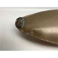 Victorian copper carriage foot warmer of flattened oval form with two carrying handles, L70cm