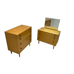 Avalon - mid-20th century teak dressing chest (W82cm, D46cm, H112cm) and matching four drawer chest (W82cm, D44cm, H84cm)