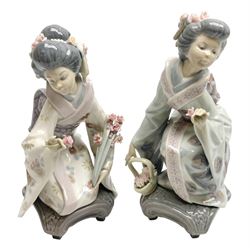 Two Lladro Japanese Ladies figures, comprising Kiyoko no 1450 and Yuki no 1448, both issued 1983, retired 1998, largest example H20cm