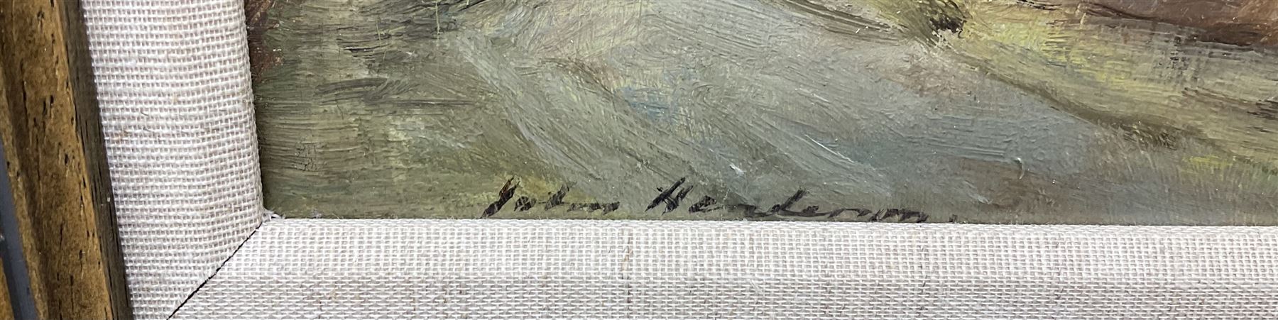 John Henderson (Scottish 1860-1924): Winter Moorland Landscape with Country Lane, oil on canvas signed 22cm x 32cm