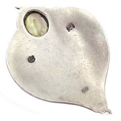 Murrle Bennett silver Art Nouveau blue / green enamel and blister pearl pendant, stamped 950, on chain necklace