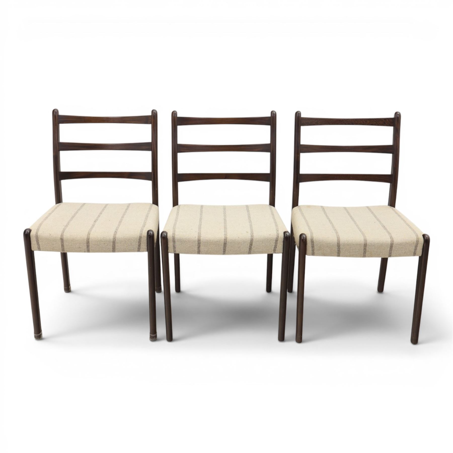 Danish Oversea Furniture - Set of six mid-20th century ladder back dining chairs, upholstered striped seat