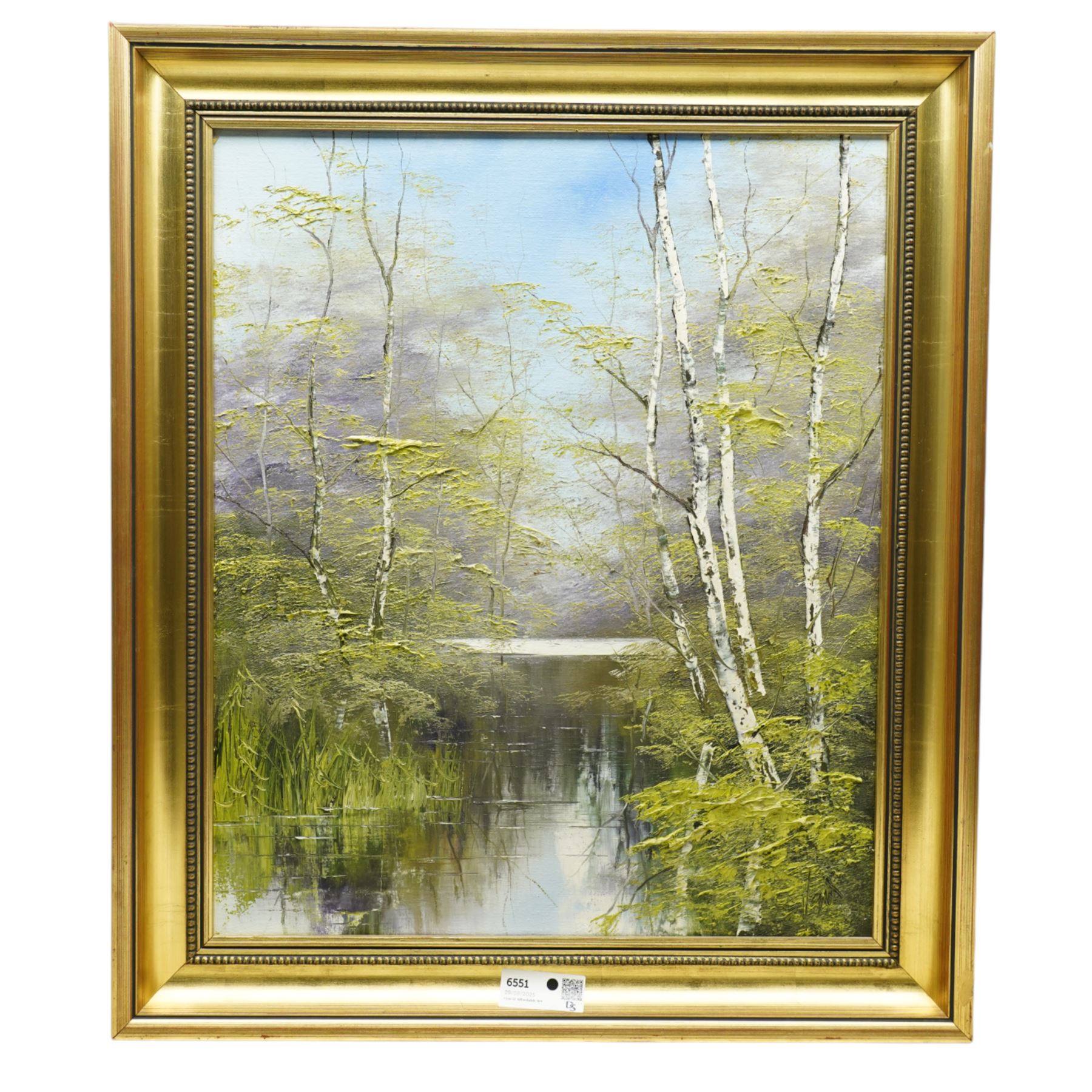 Terence 'Terry' Evans (British 1943-): River Landscape with Silver Birch Trees, pair oils with impasto on canvas signed max 50cm x 75cm (2)
Provenance: with Newquay Galleries