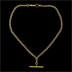 19th / early 20th century 18ct gold curb link watch / necklace chain, with sliding T bar, ...