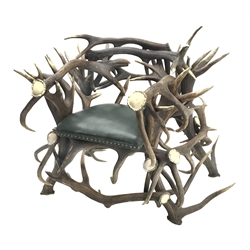 Red Deer Antler armchair,  constructed from entwined Antlers, over a leather upholstered studwork seat, W122cm, H91cm x D72cm 