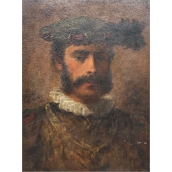  Elias Mollineaux Bancroft (British 1846-1924): Portrait of a Tudor Gentleman, oil sketch on board, inscribed verso 26cm x 19cm  